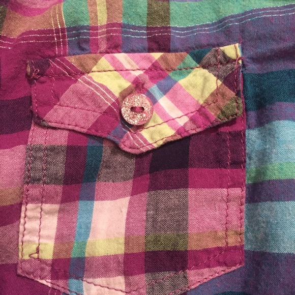 🚨 EUC Justice plaid shirt girls sz 14 Great condition jeweled shoulders - Picture 3 of 3